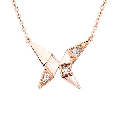 六福珠寶18K金頸鏈 - "小玩意"18K玫瑰金蝴蝶造型鑽石頸鏈