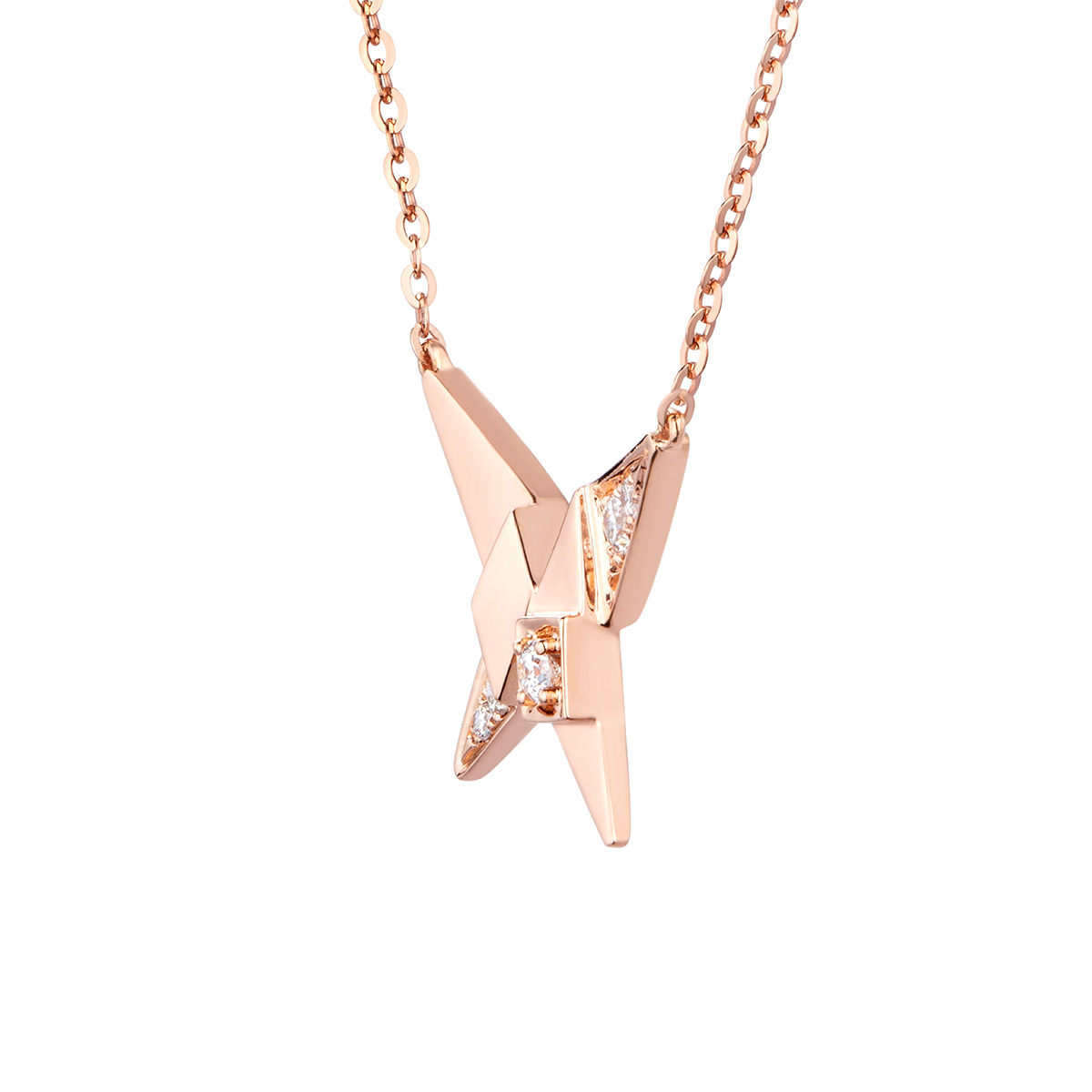 六福珠寶18K金頸鏈 - "小玩意"18K玫瑰金蝴蝶造型鑽石頸鏈