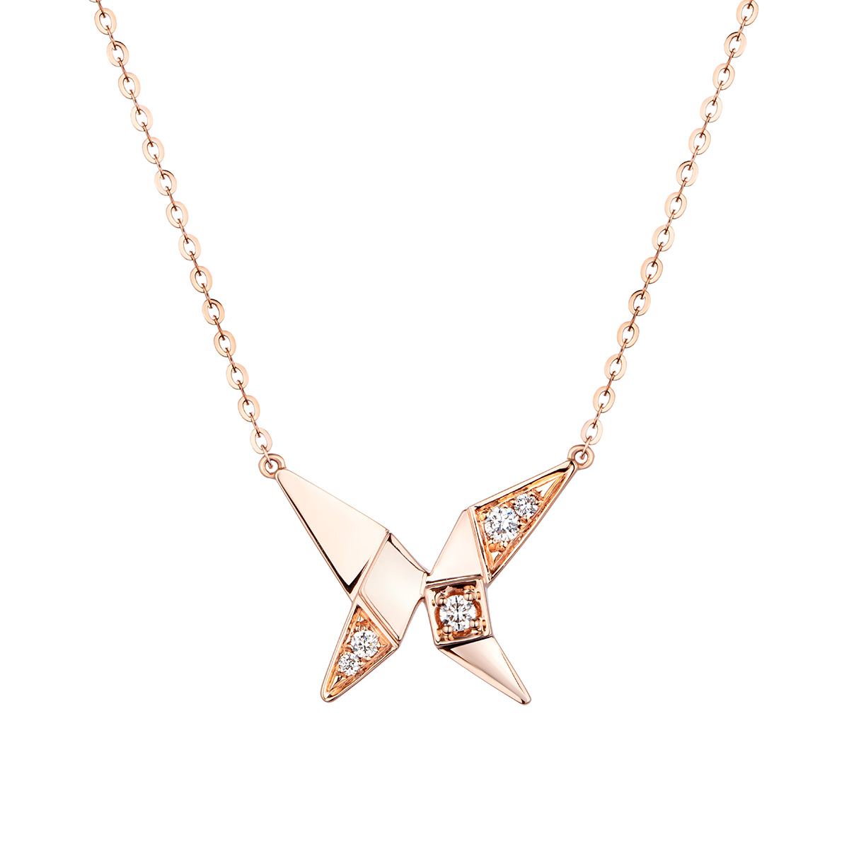 六福珠寶18K金頸鏈 - "小玩意"18K玫瑰金蝴蝶造型鑽石頸鏈