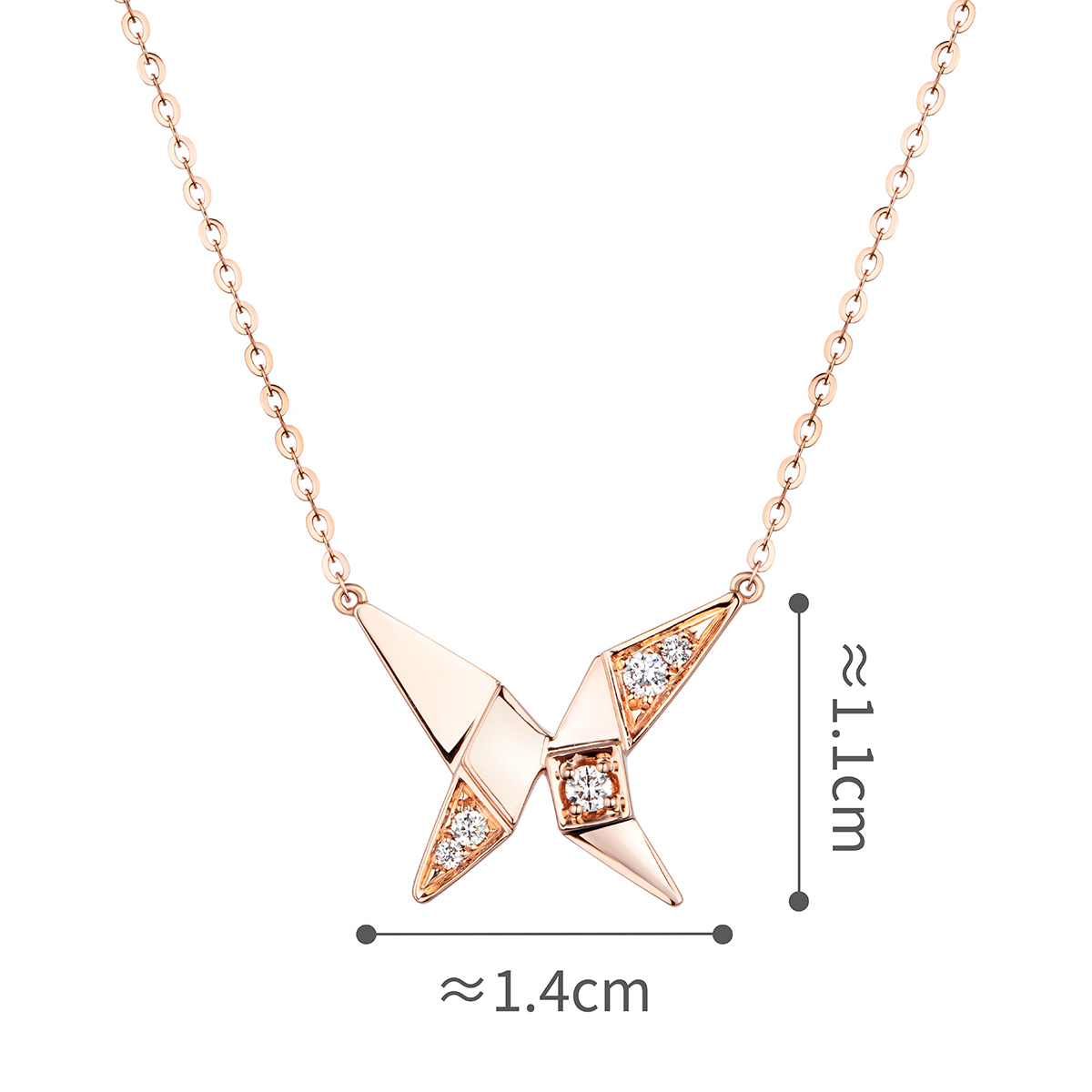 六福珠寶18K金頸鏈 - "小玩意"18K玫瑰金蝴蝶造型鑽石頸鏈