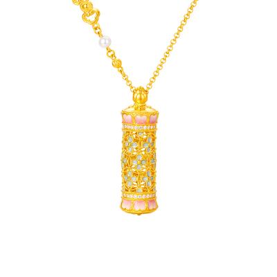 六福珠寶黃金頸鏈 - “花開海韻”999.9黃金鑽石珍珠頸鏈