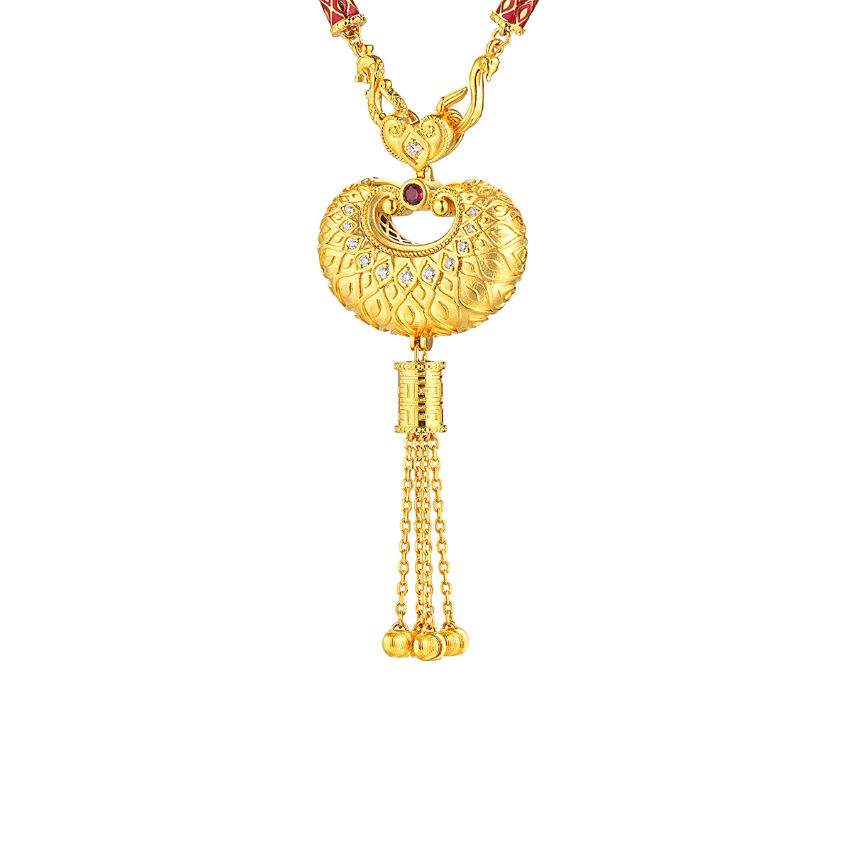 六福珠宝黄金颈链 - “如心「锁」愿”999.9黄金红宝石钻石颈链