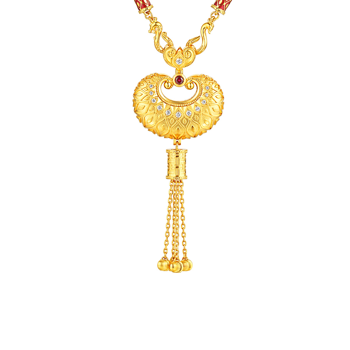 $t('六福珠寶')黄金颈链 - “如心「锁」愿”999.9黄金红宝石钻石颈链