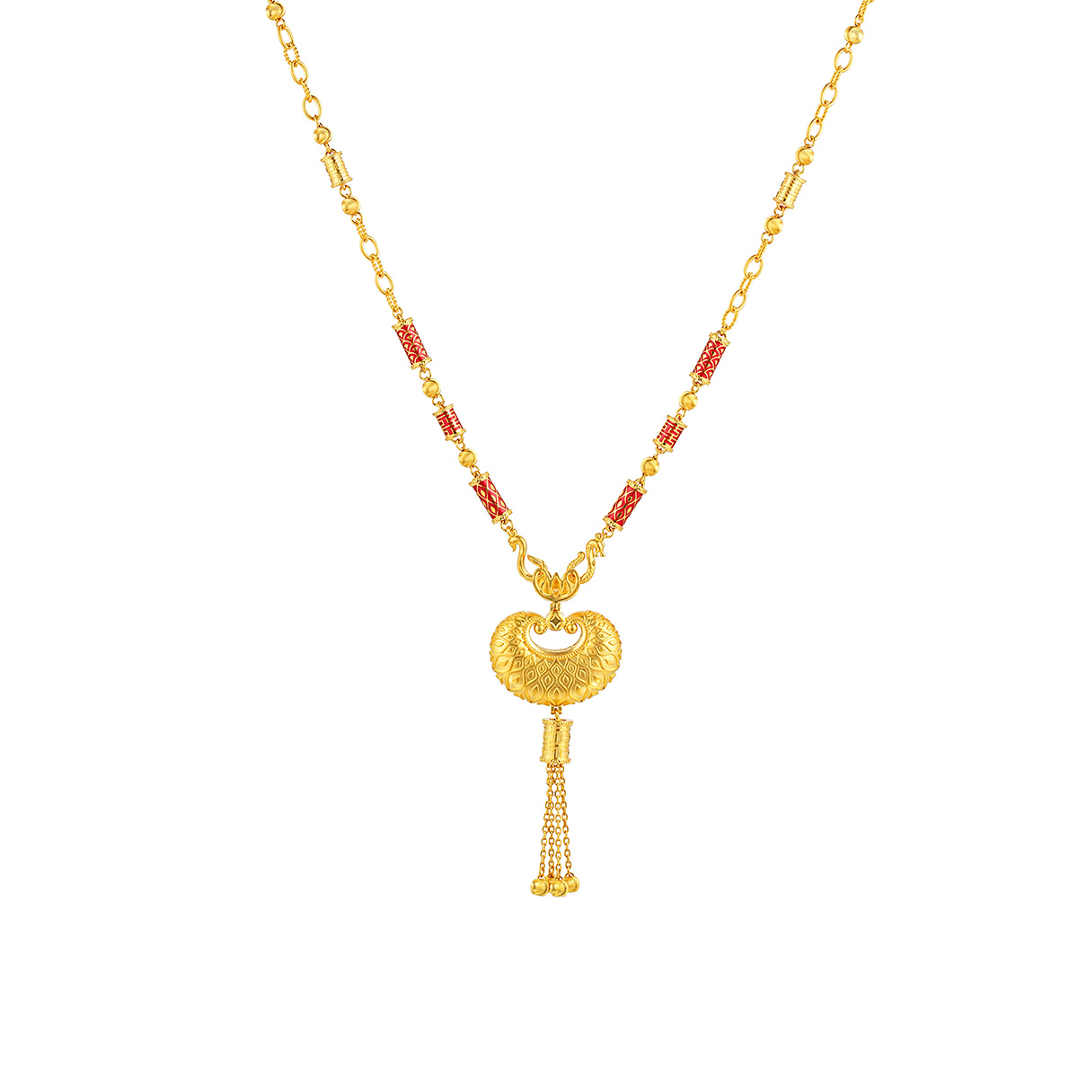 六福珠宝黄金颈链 - “如心「锁」愿”999.9黄金红宝石钻石颈链