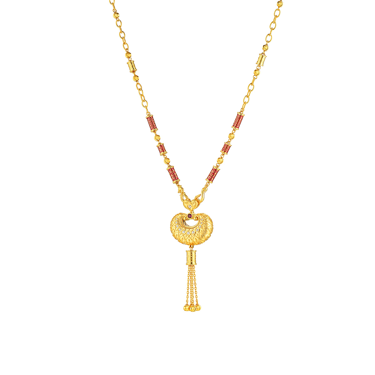 六福珠宝黄金颈链 - “如心「锁」愿”999.9黄金红宝石钻石颈链