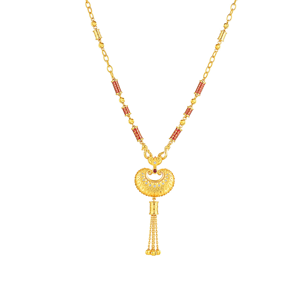 六福珠宝黄金颈链 - “如心「锁」愿”999.9黄金红宝石钻石颈链