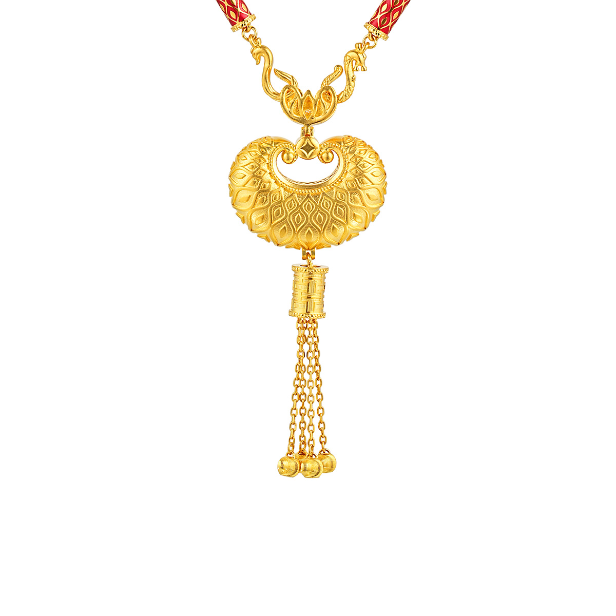 六福珠宝黄金颈链 - “如心「锁」愿”999.9黄金红宝石钻石颈链