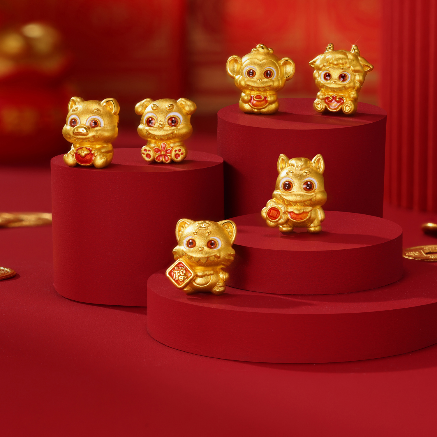 六福珠寶黃金串飾 - "奇趣萌牙-馬"十二生肖999足金串飾連手繩