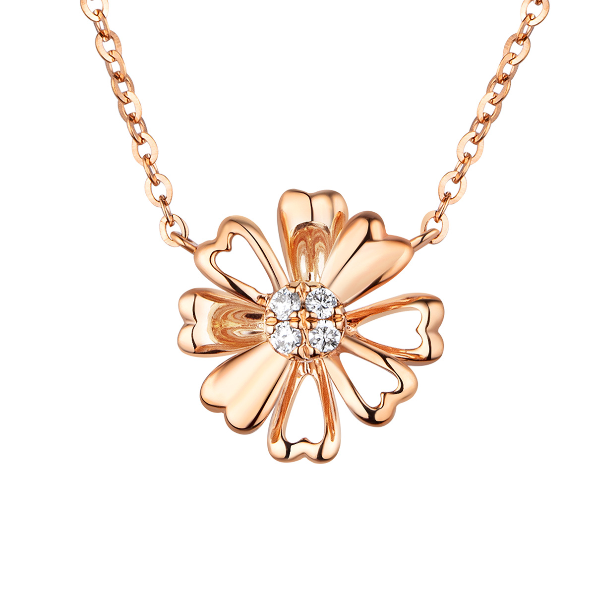 六福珠寶18K金頸鏈 - “花瓣”18K玫瑰金鑽石頸鏈