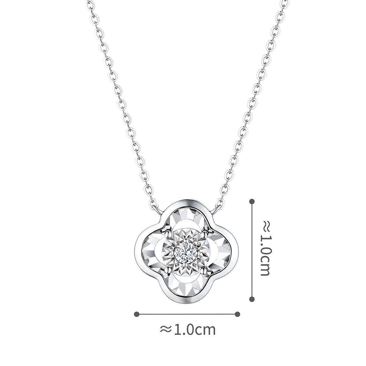 六福珠寶18K金頸鏈 - "映花"18K金(白色)鑽石頸鏈(放閃車花工藝)