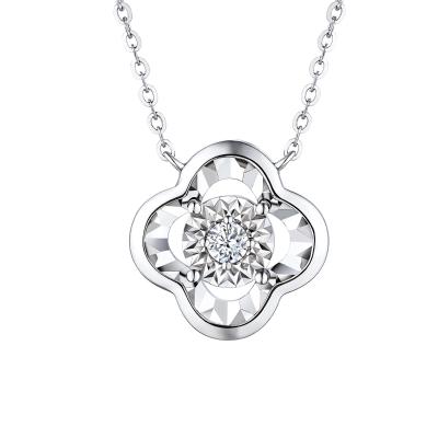 六福珠寶18K金頸鏈 - "映花"18K金(白色)鑽石頸鏈(放閃車花工藝)