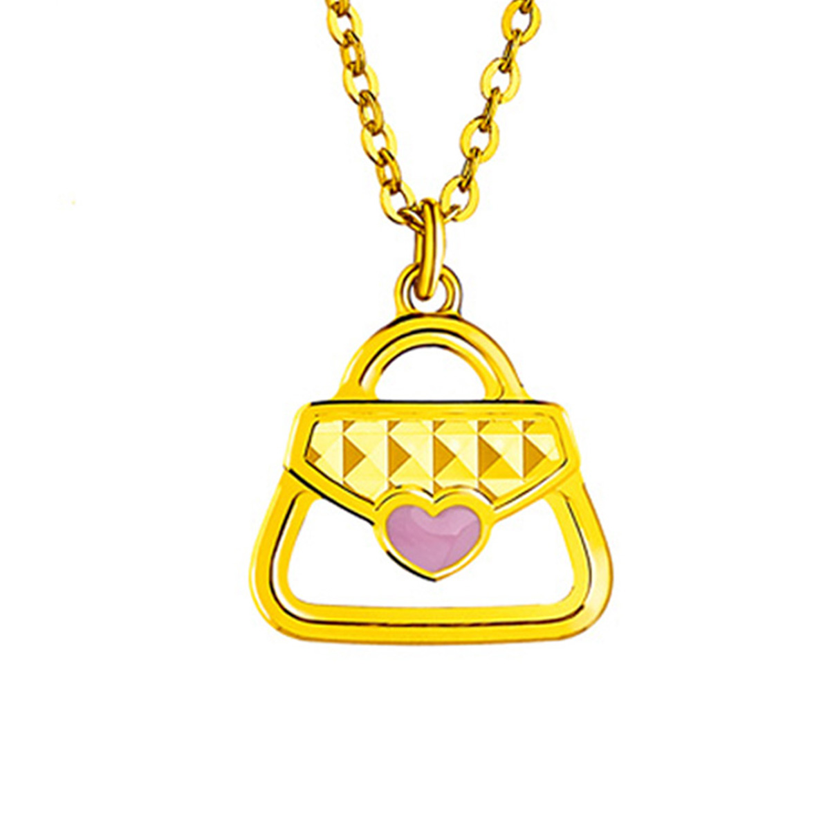 $t('六福珠寶')黃金頸鏈 - "時尚小香包"999.9黃金琺瑯頸鏈-粉紅色