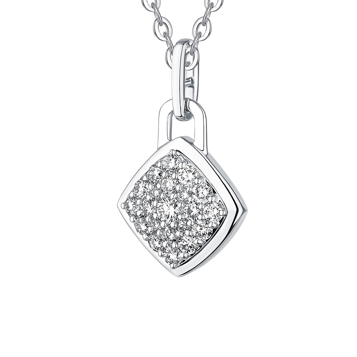 六福珠寶18K金頸鏈 - "菱光密语"18K金(白色)鑽石頸鏈