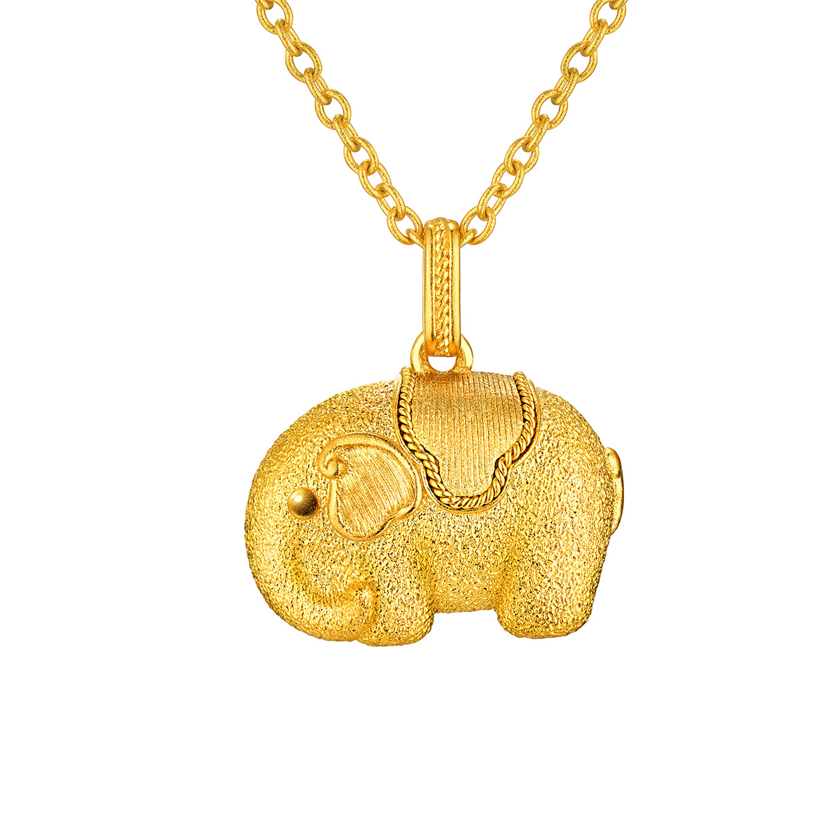 六福珠寶黃金頸鏈 - "唐彩墩墩吉象"999.9黃金頸鏈(素金版)