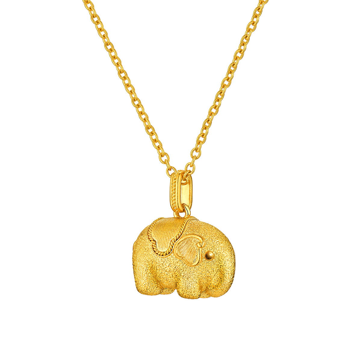 六福珠寶黃金頸鏈 - "唐彩墩墩吉象"999.9黃金頸鏈(素金版)