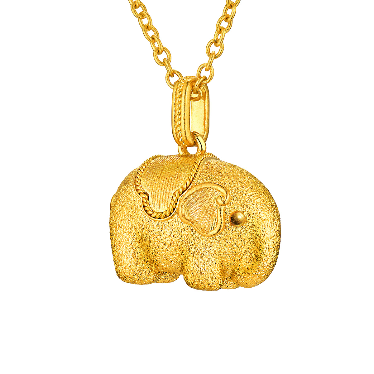 六福珠寶黃金頸鏈 - "唐彩墩墩吉象"999.9黃金頸鏈(素金版)