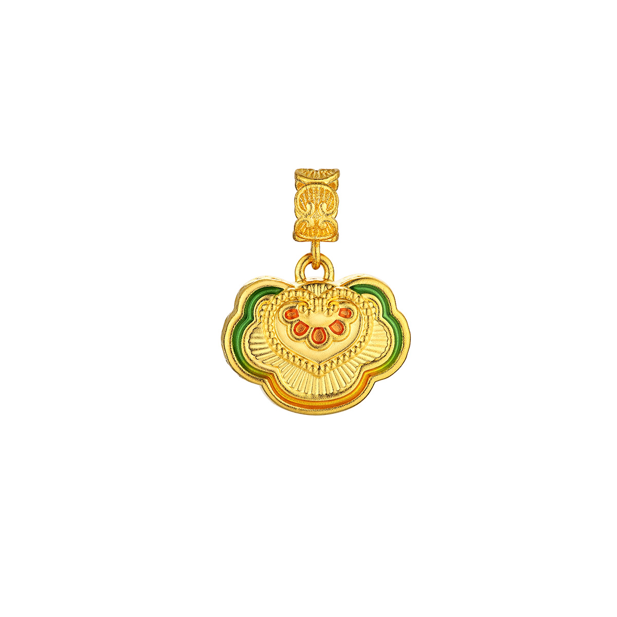 六福珠寶黃金串飾 - "如意鎖"999足金鑽石鎏彩串飾