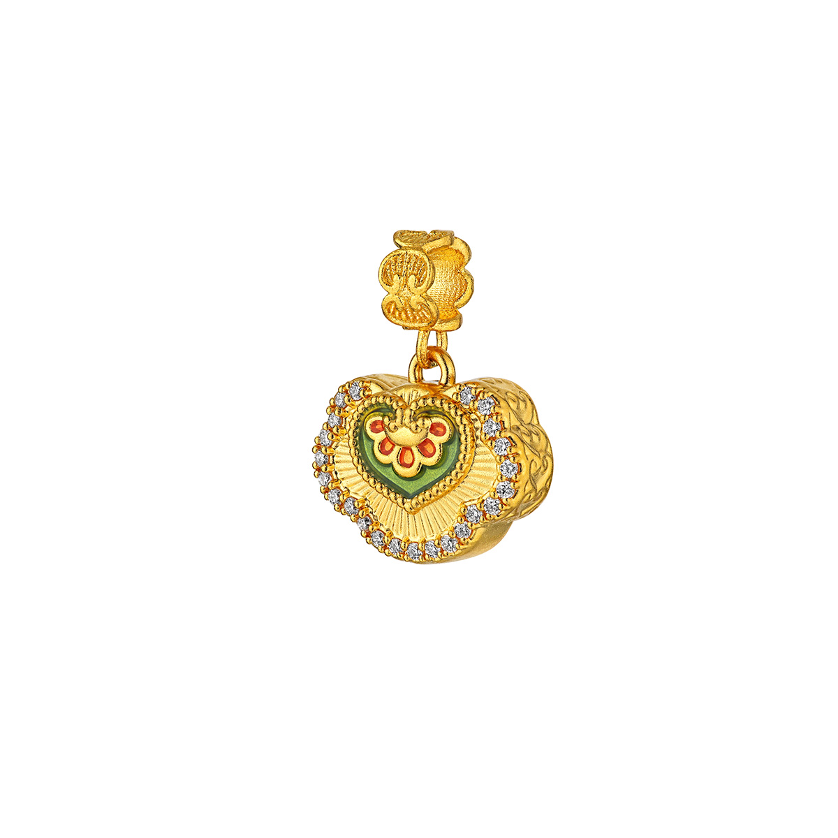 六福珠寶黃金串飾 - "如意鎖"999足金鑽石鎏彩串飾