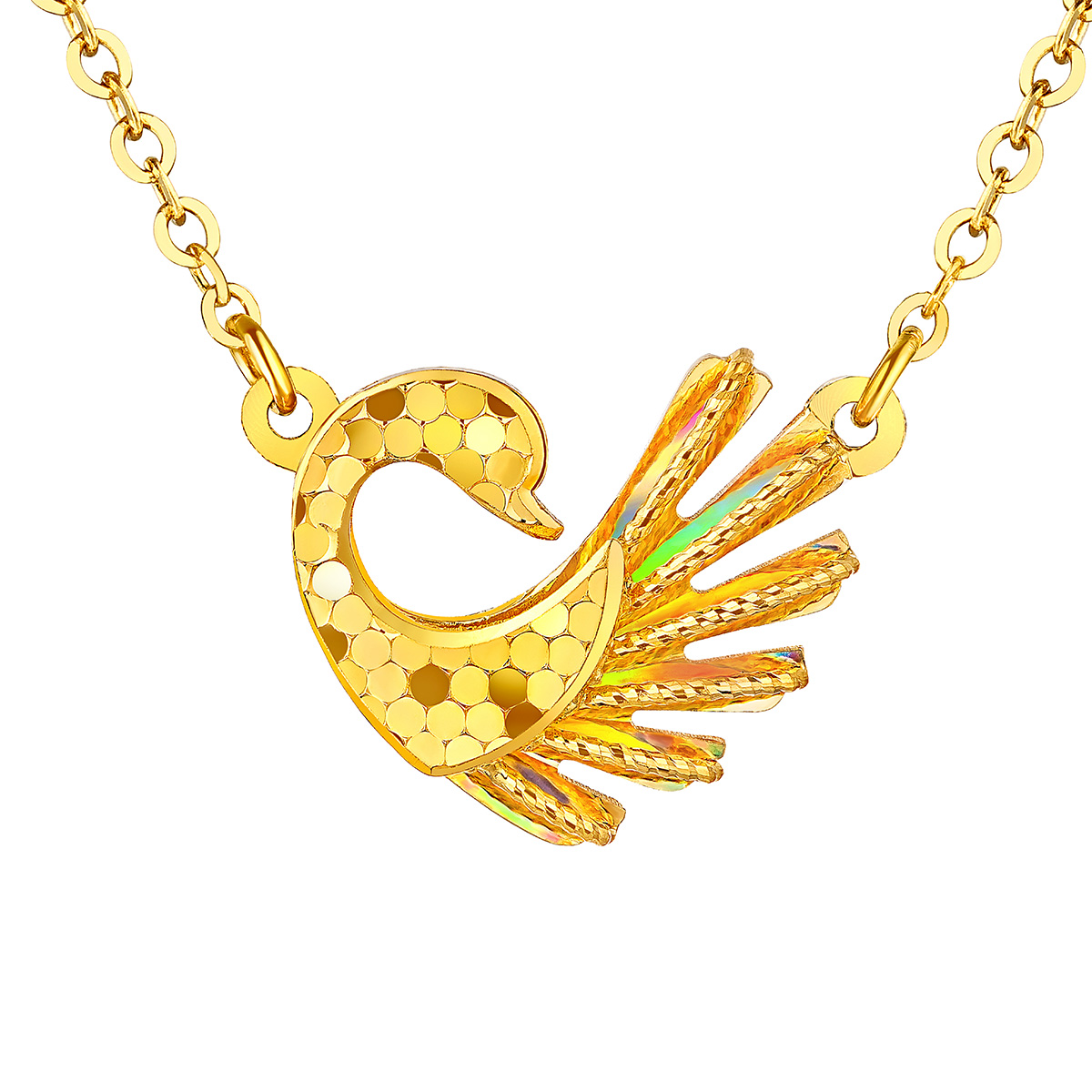 $t('六福珠寶')黃金頸鏈 - "冰‧鑽心動天鵝"999足金頸鏈