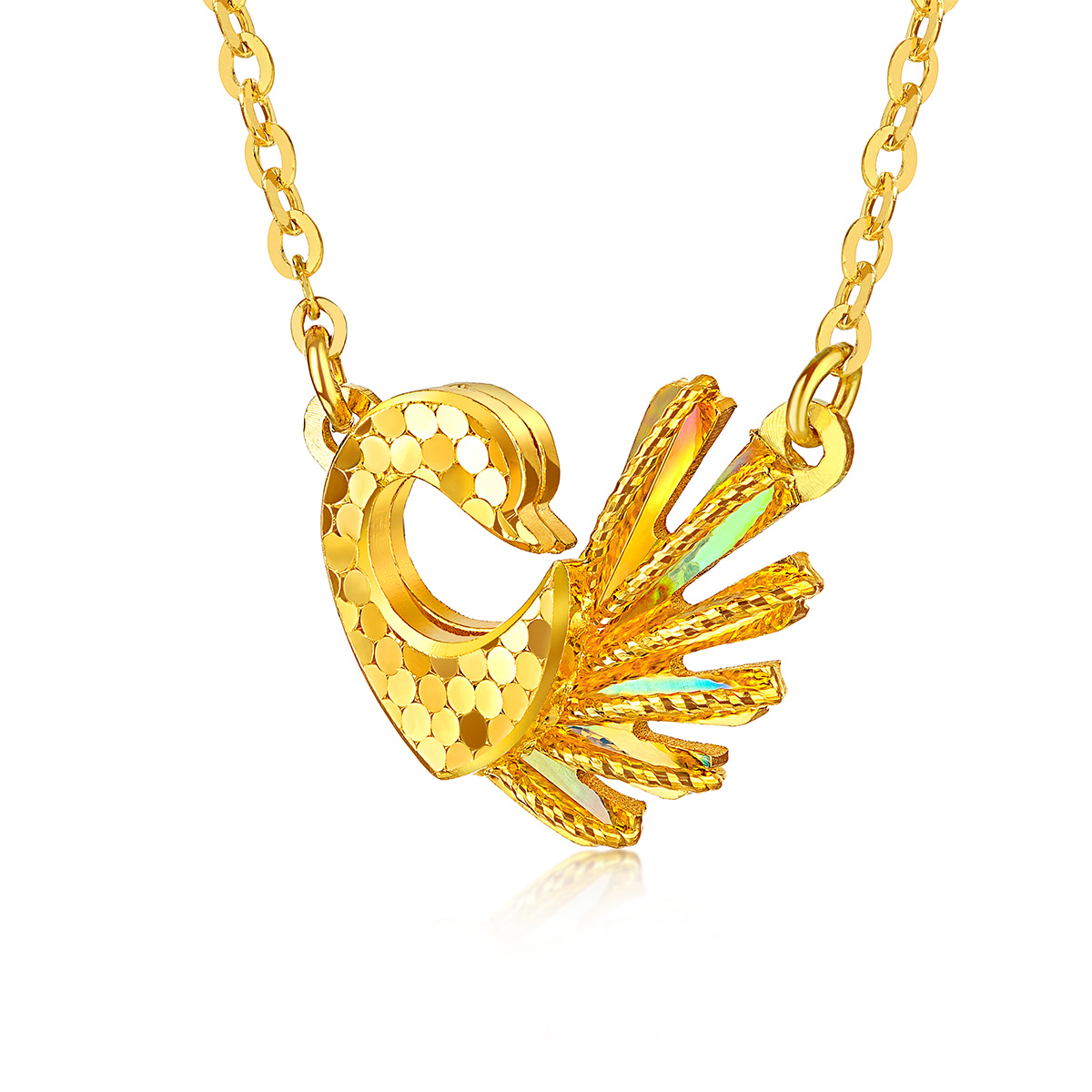 六福珠寶黃金頸鏈 - "冰‧鑽心動天鵝"999足金頸鏈