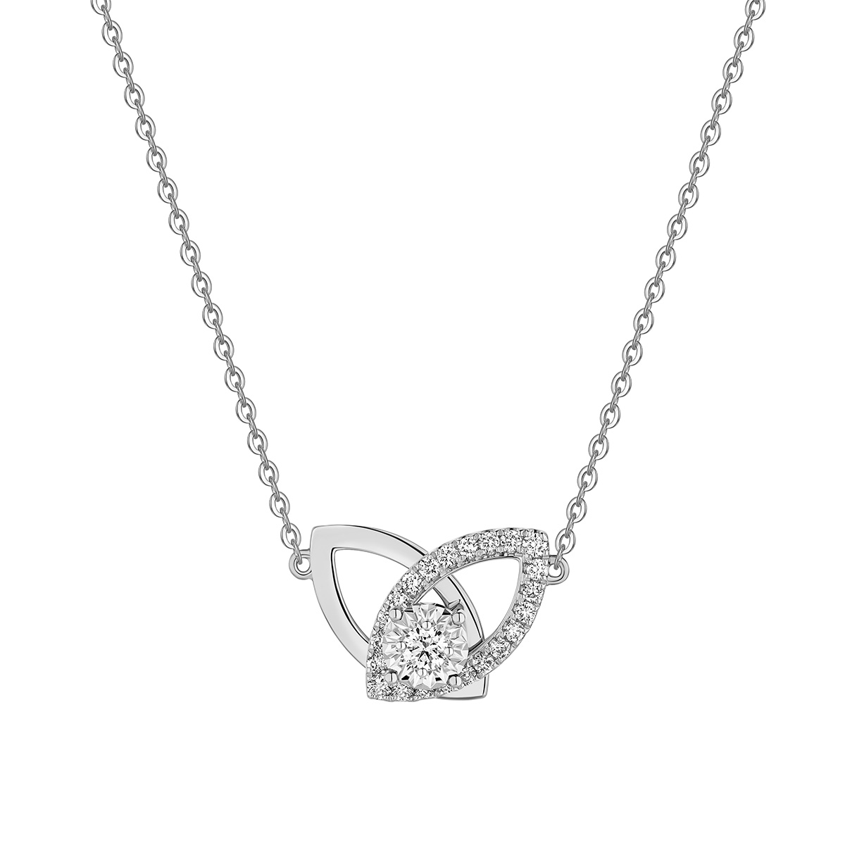 六福珠寶18K金頸鏈 - “環環相扣”18K金(白色)鑽石頸鏈