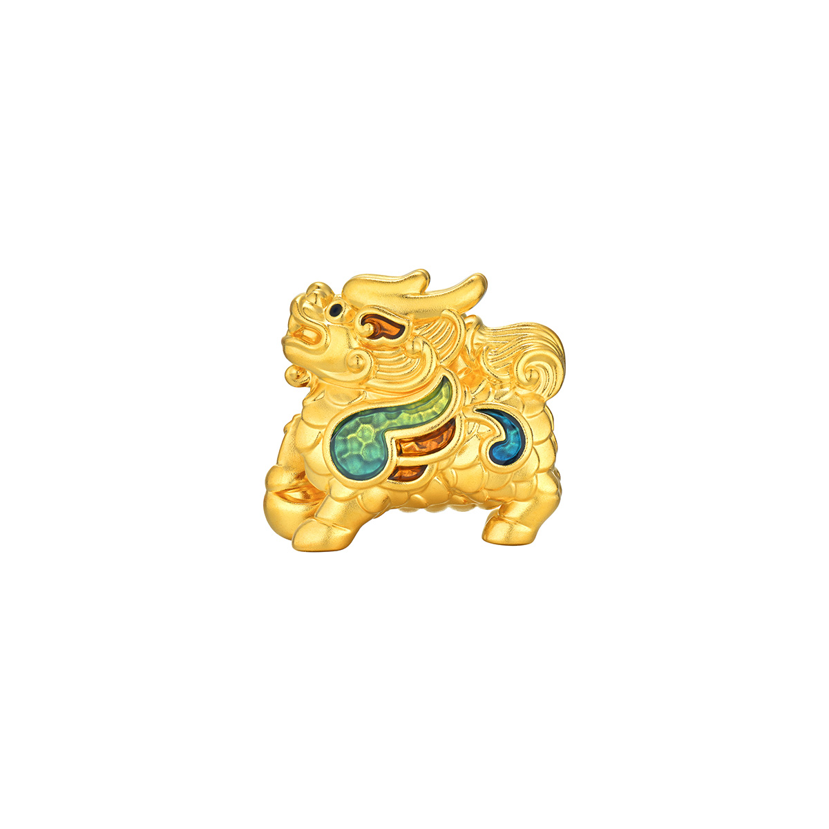 六福珠寶黃金串飾 - "麒麟獻財"999足金鎏彩串飾