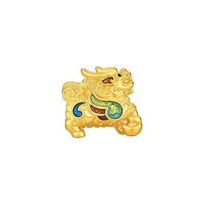 六福珠寶黃金串飾 - "麒麟獻財"999足金鎏彩串飾
