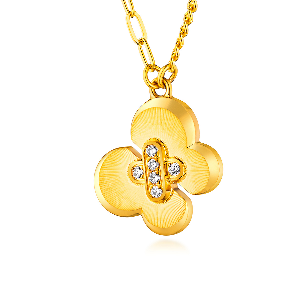 六福珠寶黃金頸鏈 - "蝶影芳蹤"999足金鑽石頸鏈