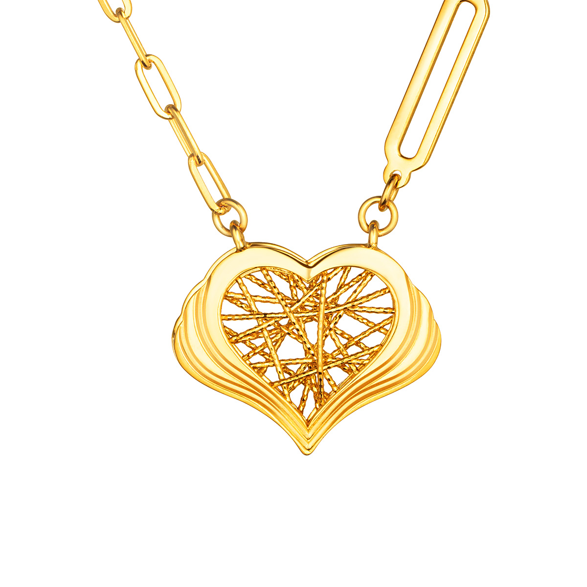 $t('六福珠寶')黄金颈链 - "丝丝心动"立体心形990黄金颈链