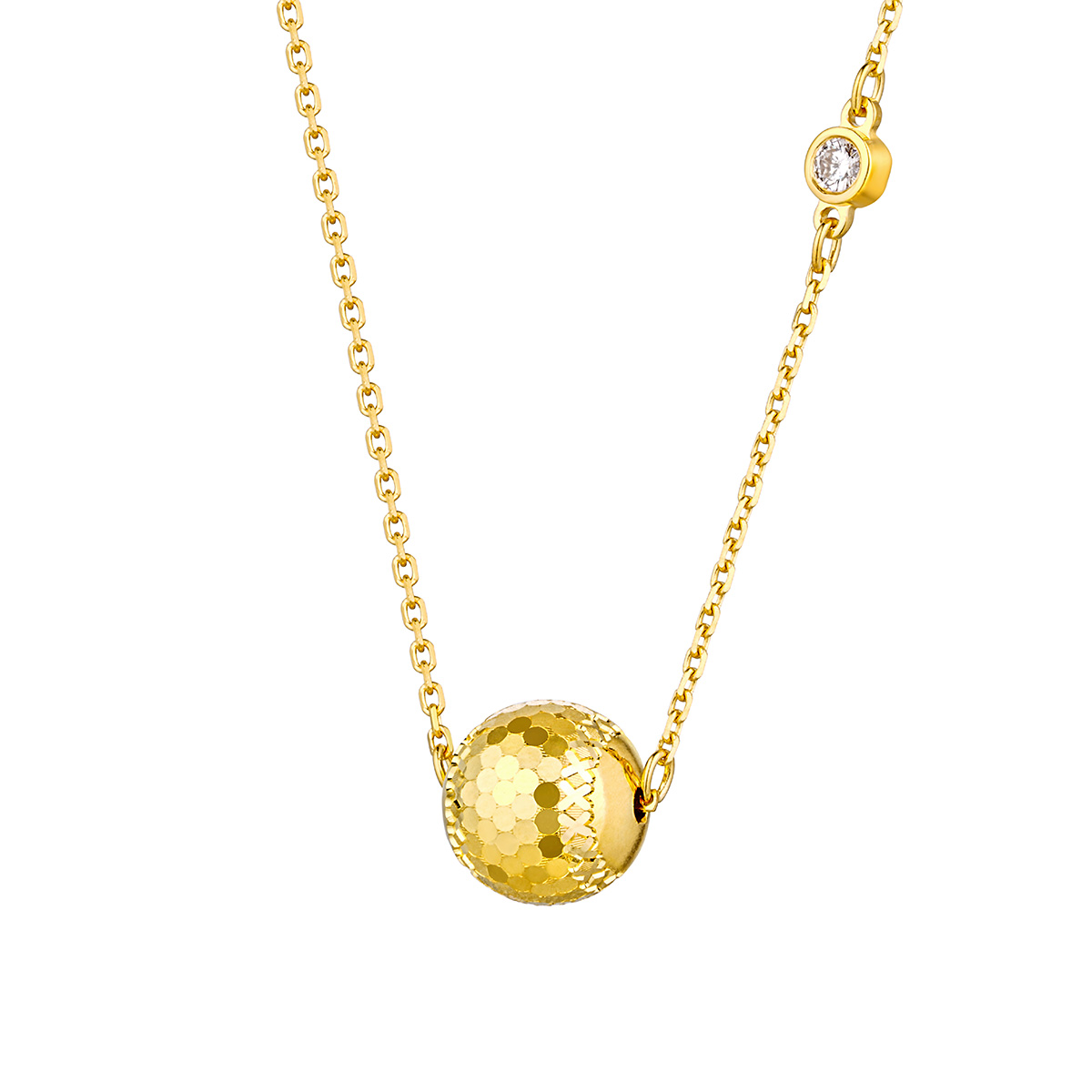 六福珠寶黃金頸鏈 - "閃動星球"990黃金鑽石頸鏈