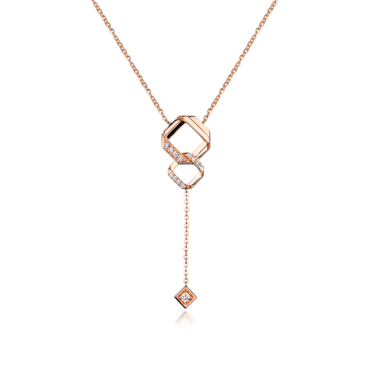 六福珠寶18K金頸鏈 - "同心結"18K玫瑰金鑽石頸鏈