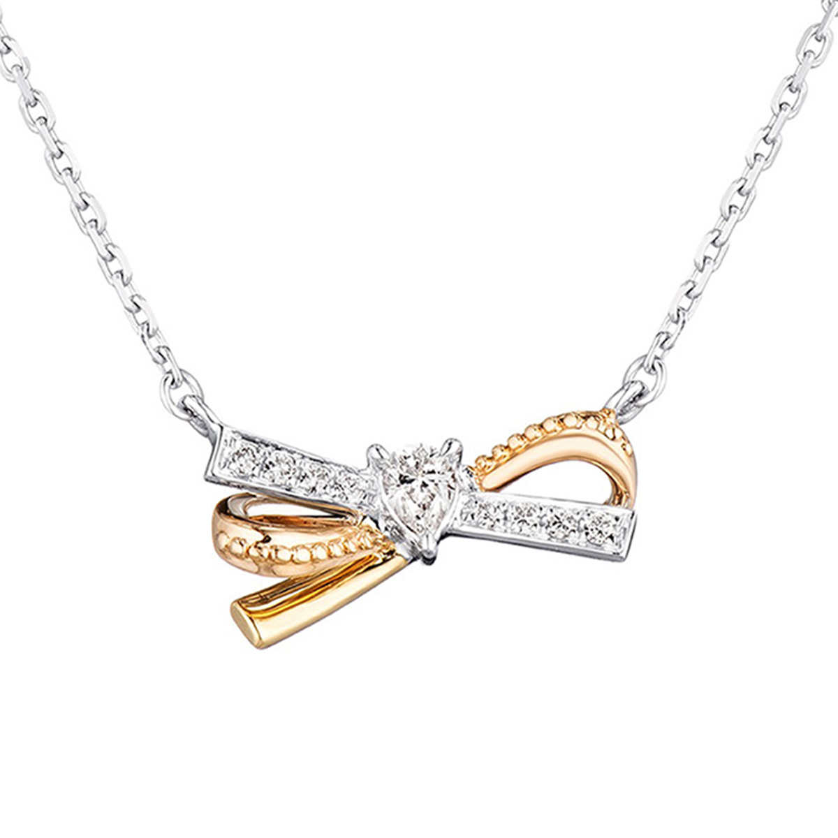 $t('六福珠寶')18K金頸鏈 - "典雅蝴蝶結"18K金(分色)鑽石頸鏈