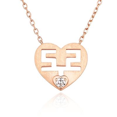六福珠寶18K金頸鏈 - "愛情小心機"18K玫瑰金鑽石頸鏈