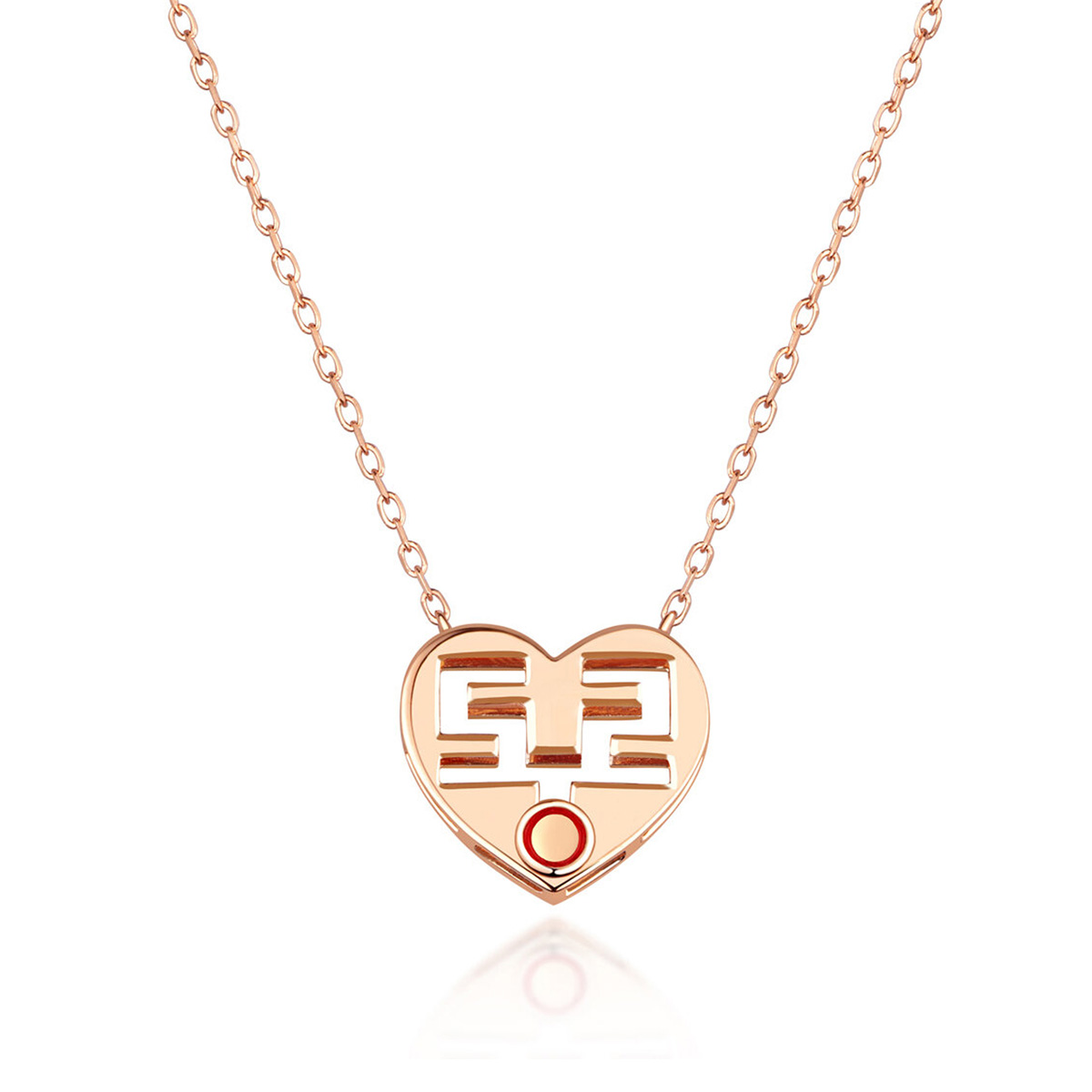 六福珠寶18K金頸鏈 - "愛情小心機"18K玫瑰金鑽石頸鏈