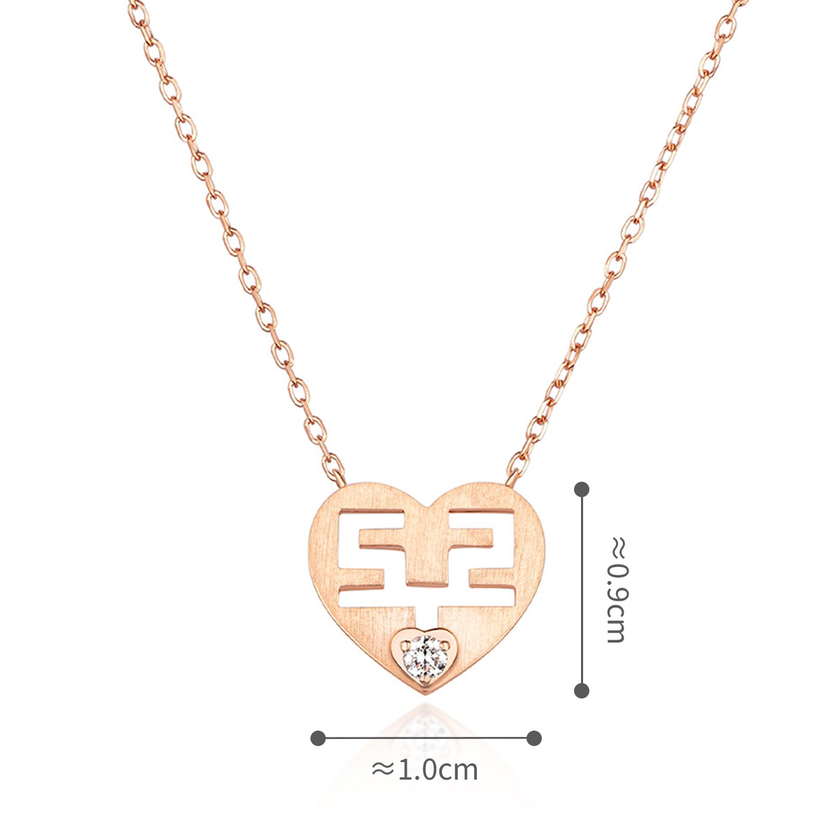 六福珠寶18K金頸鏈 - "愛情小心機"18K玫瑰金鑽石頸鏈