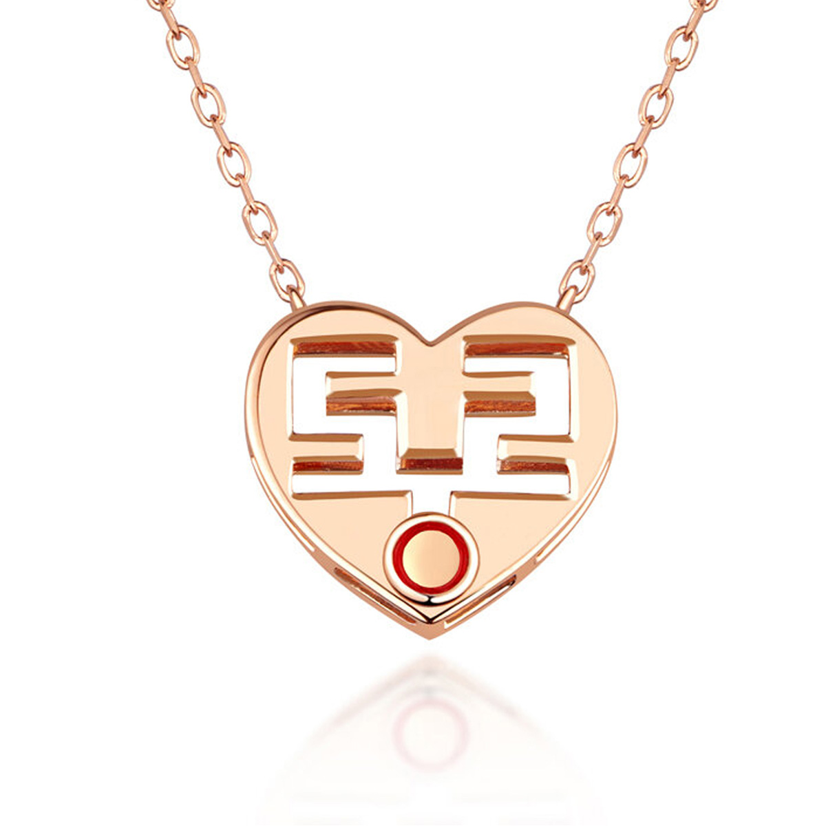 六福珠寶18K金頸鏈 - "愛情小心機"18K玫瑰金鑽石頸鏈