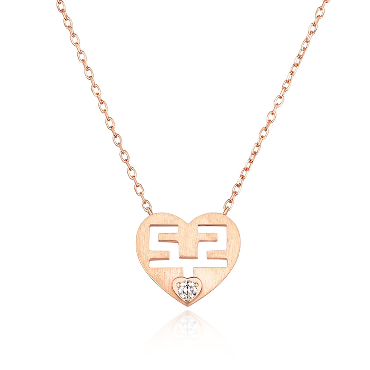 六福珠寶18K金頸鏈 - "愛情小心機"18K玫瑰金鑽石頸鏈