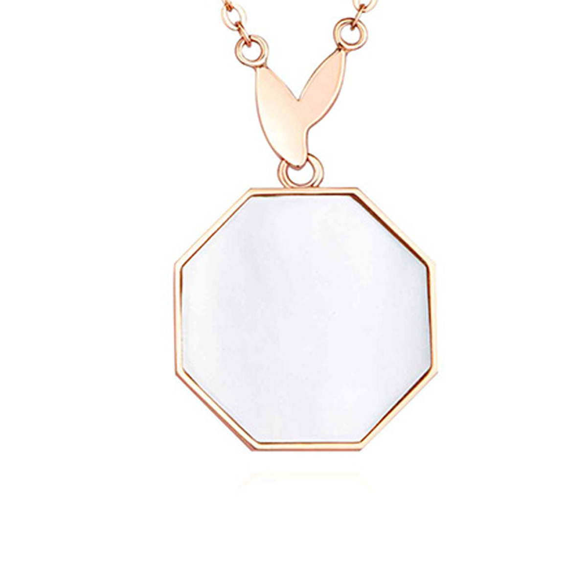 六福珠寶18K金頸鏈 - 18K玫瑰金鑽石襯貝母紅花圖案頸鏈