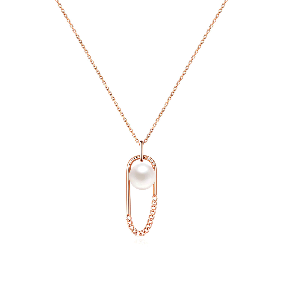 六福珠寶18K金頸鏈 - "鏈愛循環"18K玫瑰金鑽石頸鏈