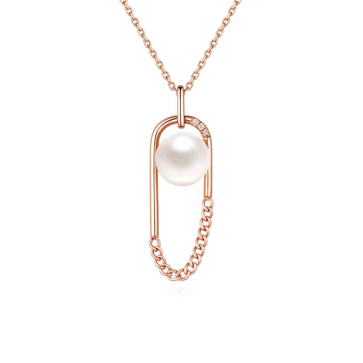 六福珠寶18K金頸鏈 - "鏈愛循環"18K玫瑰金鑽石頸鏈