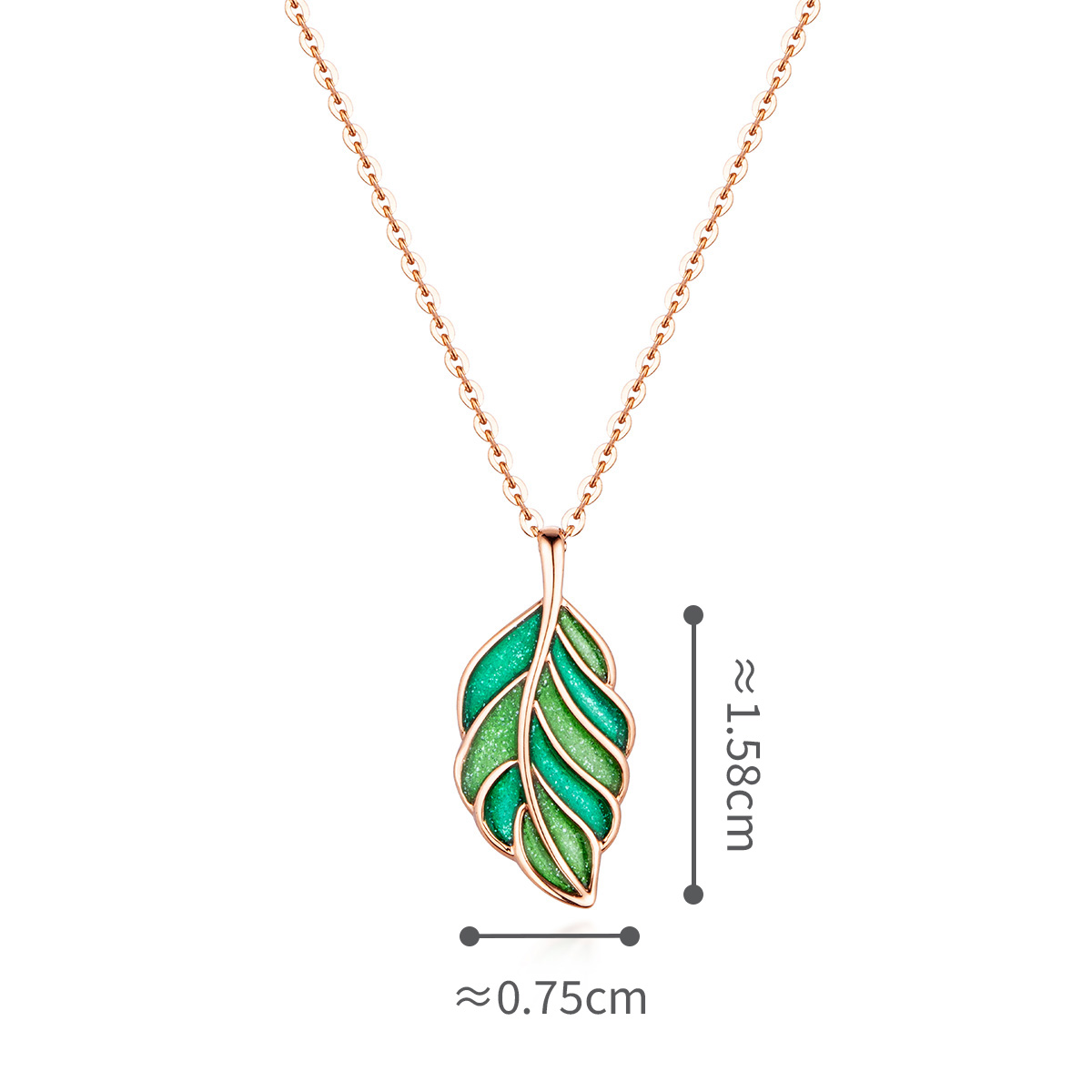 六福珠宝18K金颈链 - 【LISTING CLOSED】"春迹"18K玫瑰金珐瑯绿叶形颈链