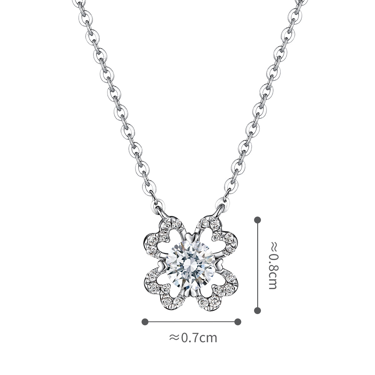 六福珠寶18K金頸鏈 - "幸運四葉草"18K金(白色)鑽石頸鏈
