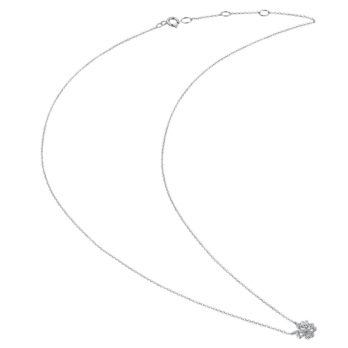 六福珠寶18K金頸鏈 - "幸運四葉草"18K金(白色)鑽石頸鏈