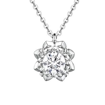 六福珠寶18K金頸鏈 - "溫暖太陽"18K金(白色)鑽石頸鏈(放閃車花工藝)