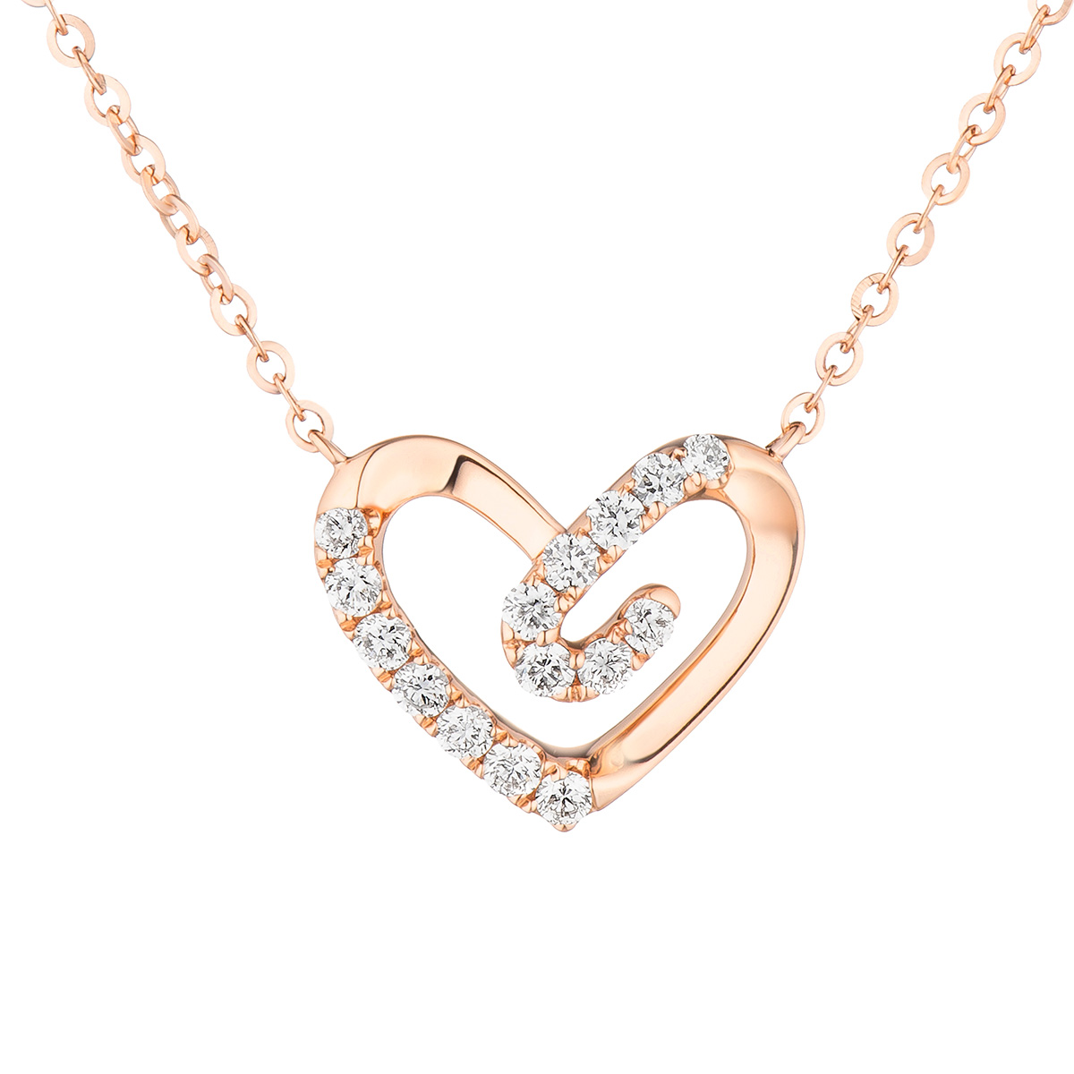 六福珠寶18K金頸鏈 - “愛的迴紋”18K玫瑰金鑽石頸鏈