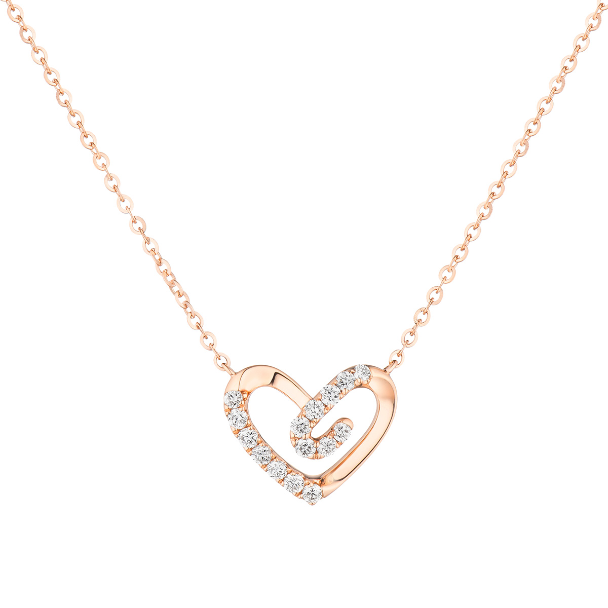 六福珠寶18K金頸鏈 - “愛的迴紋”18K玫瑰金鑽石頸鏈