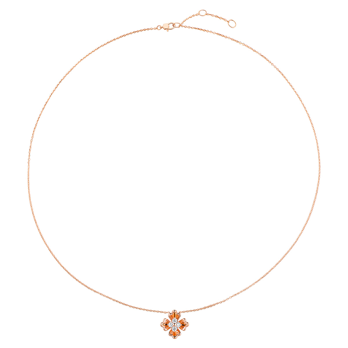 六福珠寶18K金頸鏈 - “閃耀的花瓣”18K玫瑰金鑽石頸鏈