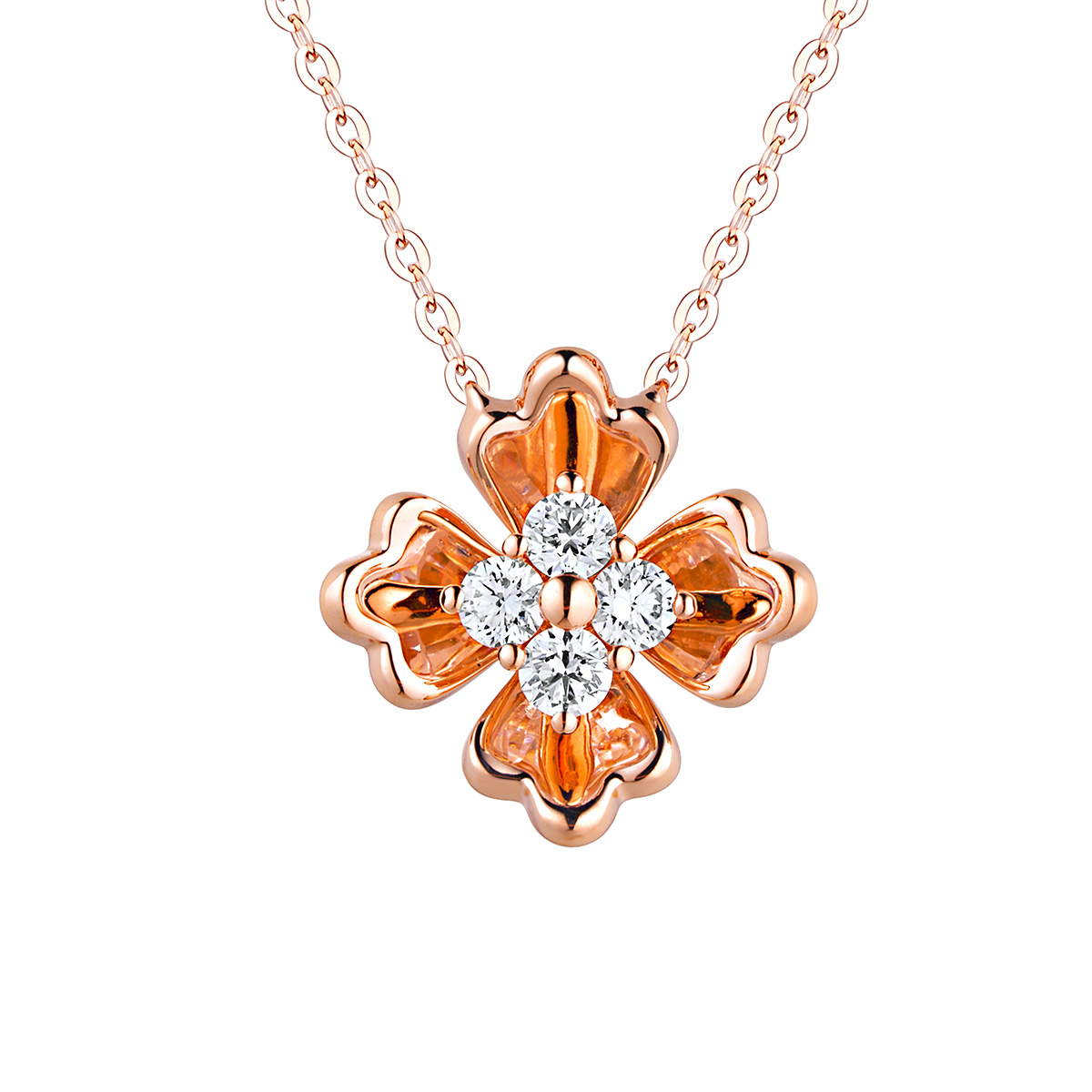 六福珠寶18K金頸鏈 - “閃耀的花瓣”18K玫瑰金鑽石頸鏈