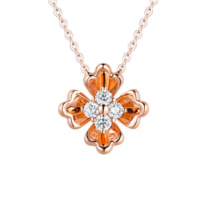 六福珠寶18K金頸鏈 - “閃耀的花瓣”18K玫瑰金鑽石頸鏈