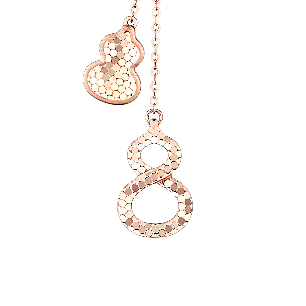 六福珠寶18K金頸鏈 - “幸運光鱗”葫蘆造型18K玫瑰金鑽石頸鏈